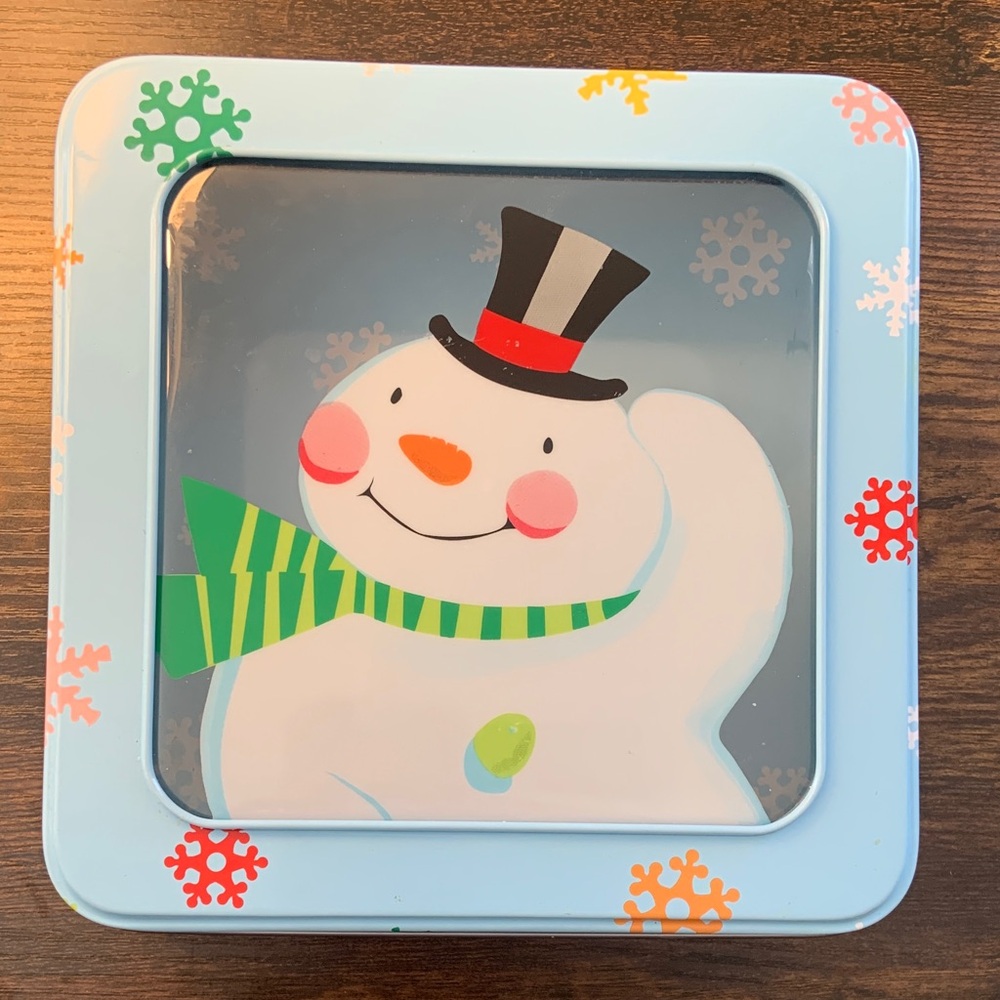 Snowman Tin Box with Colorful Snowflakes